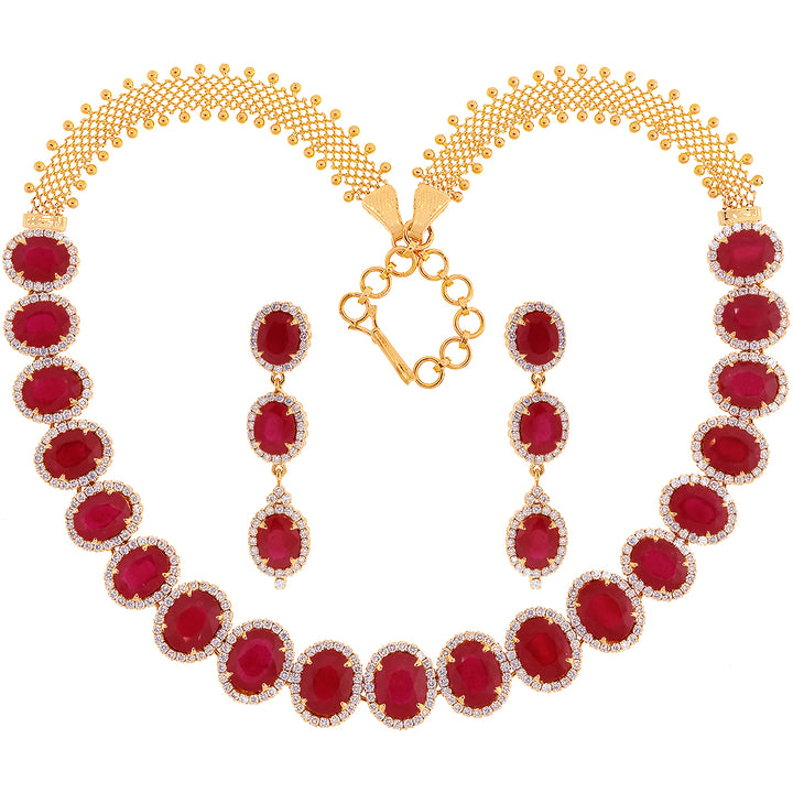 7.01Ct VS/GH Diamond Necklace Set With Ruby in 18K Gold