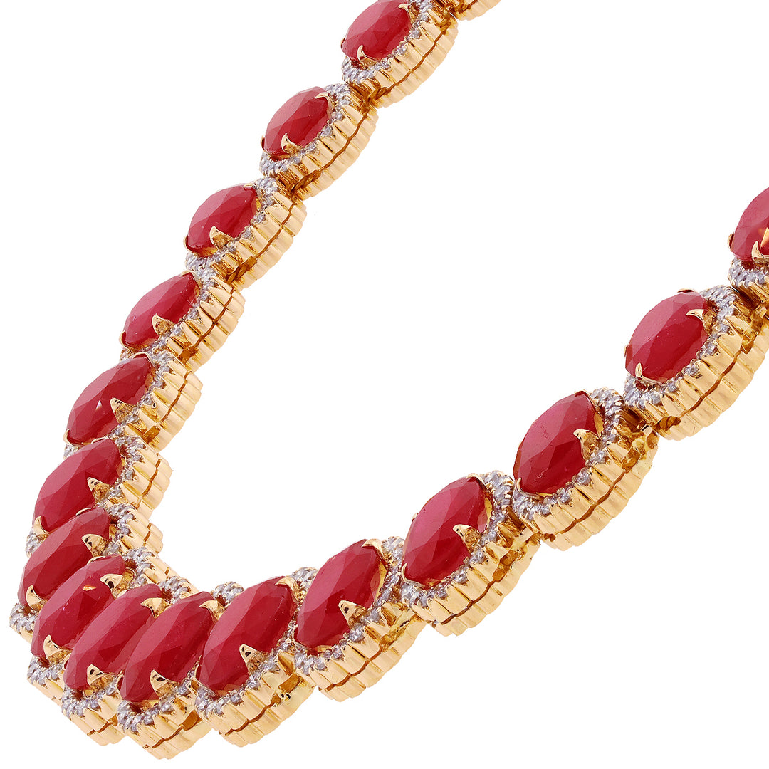 7.01Ct VS/GH Diamond Necklace Set With Ruby in 18K Gold