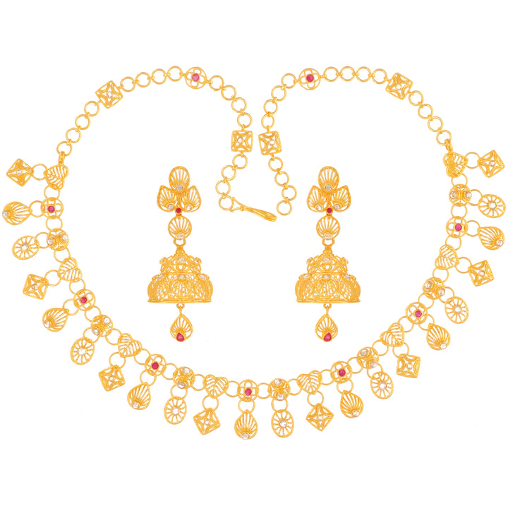 2.60CTW Rose Cut Diamond Necklace Set With Ruby in 22K Gold