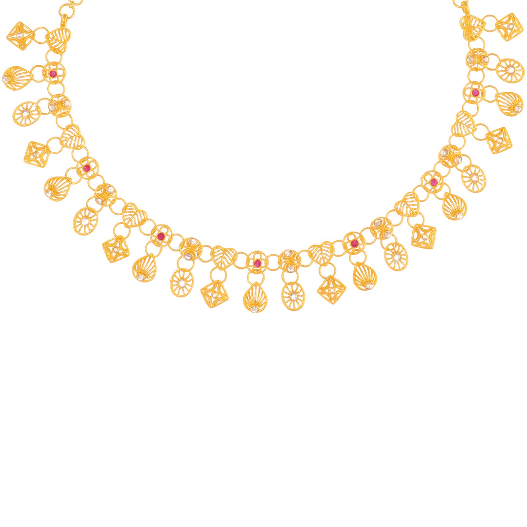 2.60CTW Rose Cut Diamond Necklace Set With Ruby in 22K Gold