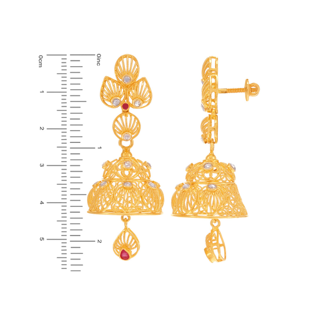 2.60CTW Rose Cut Diamond Necklace Set With Ruby in 22K Gold