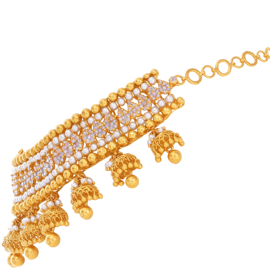 6.45CTW Rose Cut Diamond Necklace Set With Pearl in 22K Gold