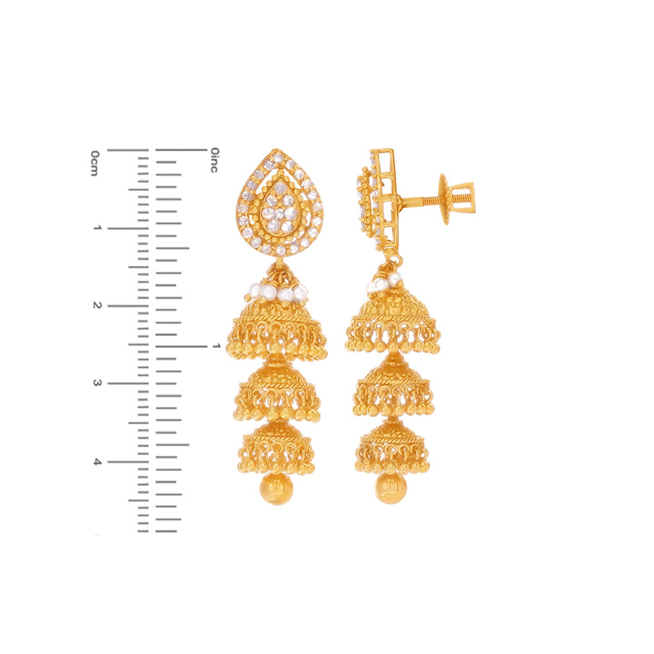 6.45CTW Rose Cut Diamond Necklace Set With Pearl in 22K Gold