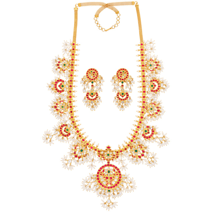 11.25Ct Rose Cut Diamond Gutta Pusalu Necklace Set With Gemstones in 22K Gold