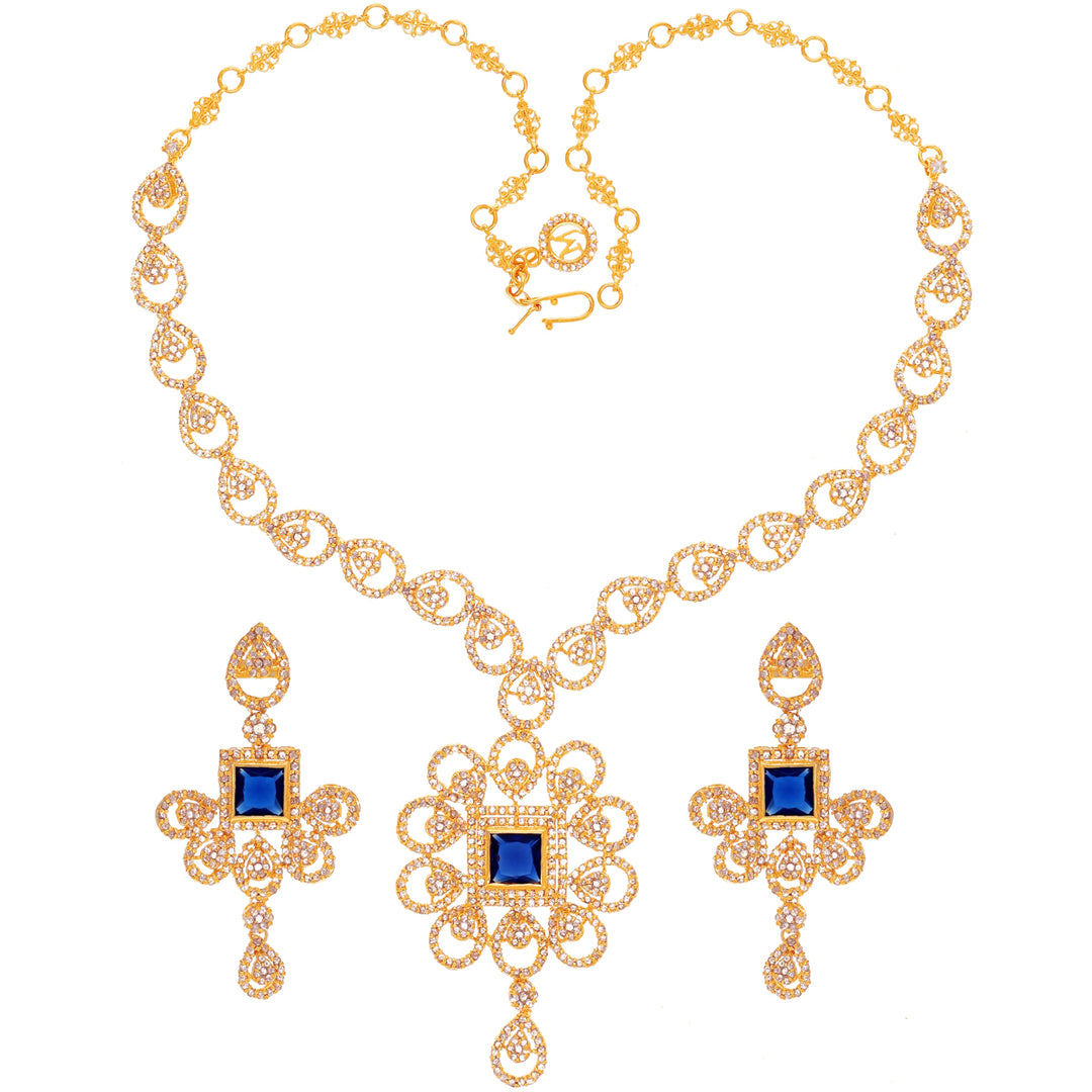 11.65Ct Rose Cut Diamond Necklace Set With Sapphire in 22K Gold