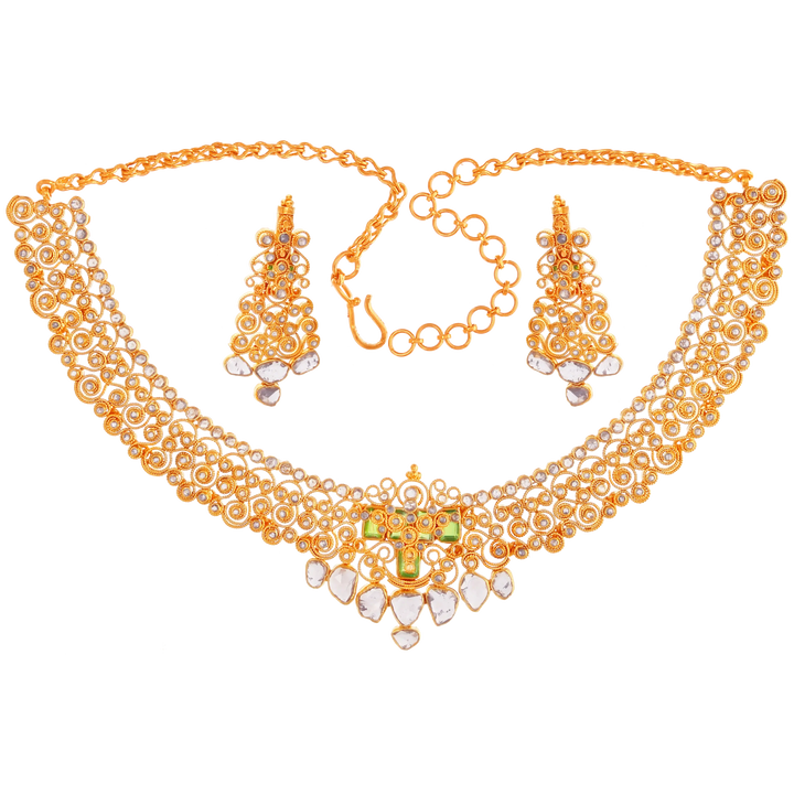 12.37Ct Rose Cut Diamond Necklace Set in 22K Gold
