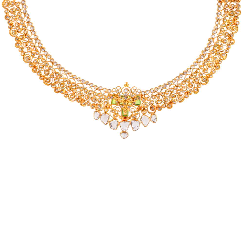 12.37Ct Rose Cut Diamond Necklace Set in 22K Gold