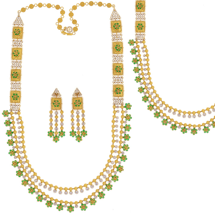 16.16CTW Rose Cut Diamond Antique Paata Haaram With Minakari in 22K Gold