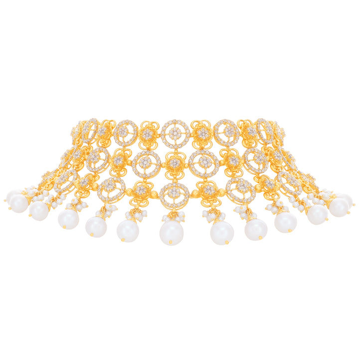 23.67CTW Rose Cut Diamond Choker Set With Pearl in 22K Gold