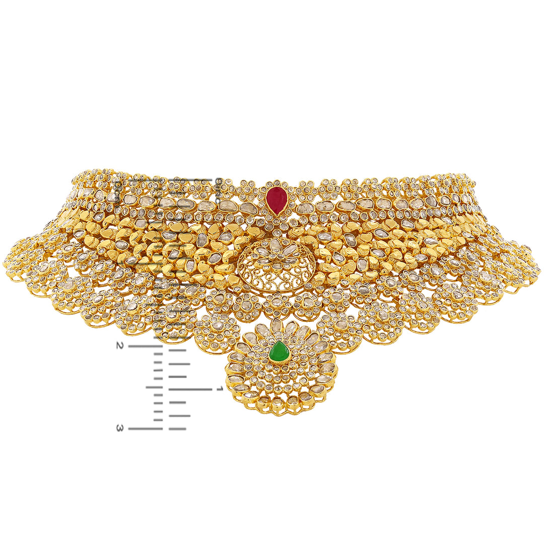 48.35CTW Rose Cut Diamond Choker Set with Changeable Gemstones in 22K Gold