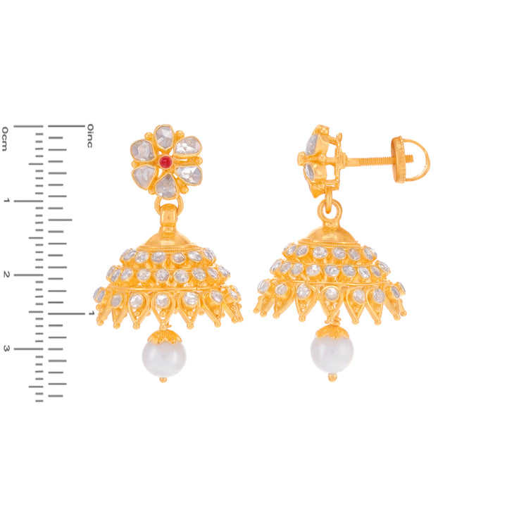 35.69CTW Rose Cut Diamond Antique Choker Set With Pearl in 22K Gold