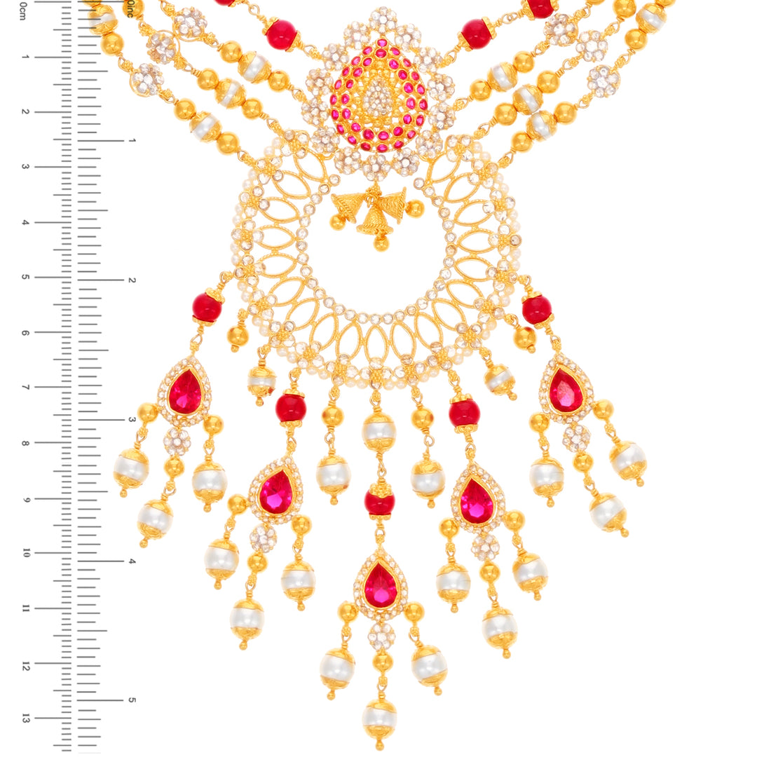 30.75Ct Rose Cut Diamond Patta Haaram With Gemstones in 22K Gold