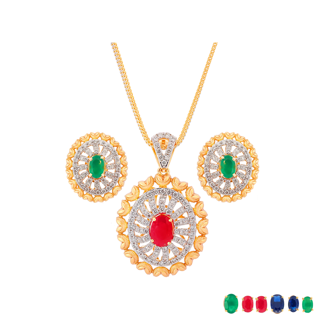 1.77Ct VVS/FG Diamond  Pendant Set With Changable Gemstones in 18K Gold