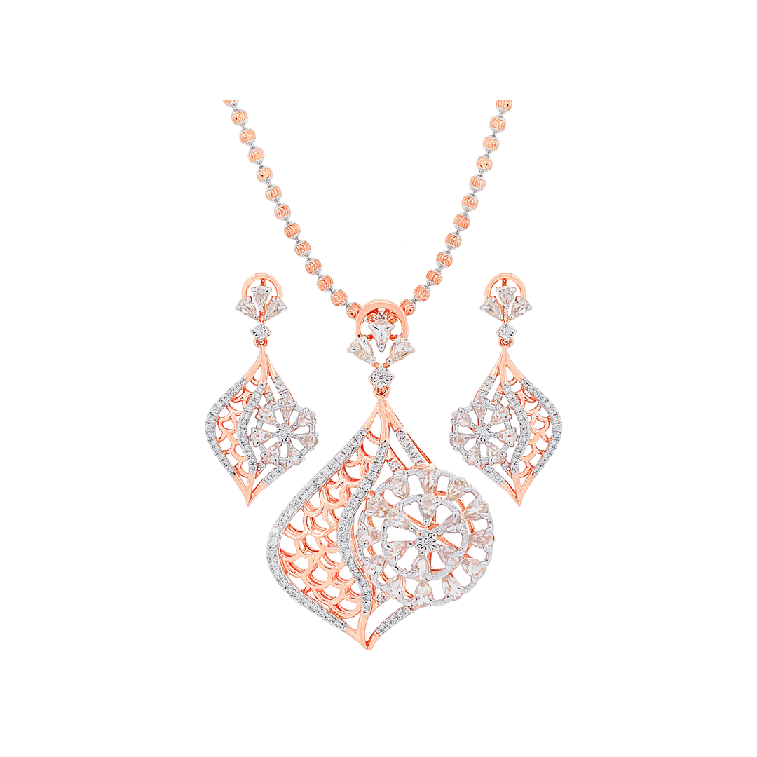 2.21Ct VVS/FG Diamond & Rose Cut Diamond Pendant Set in 18K Rose Gold