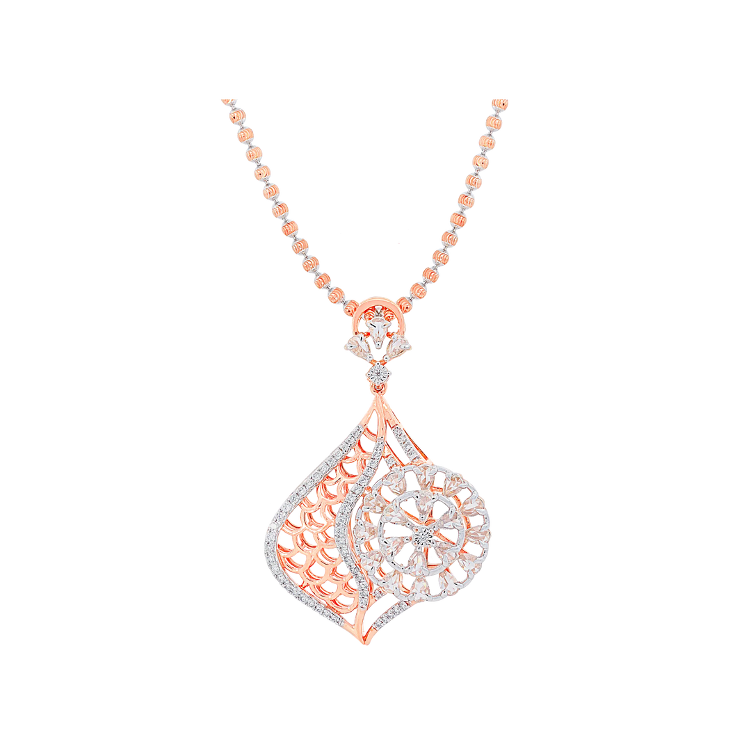 2.21Ct VVS/FG Diamond & Rose Cut Diamond Pendant Set in 18K Rose Gold