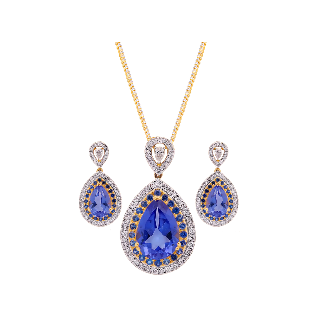 1.14Ct VS/GHI Diamond Pendant Set With Gemstones in 18K Gold