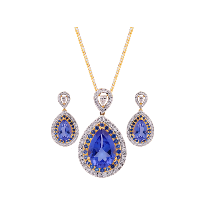 1.14Ct VS/GHI Diamond Pendant Set With Gemstones in 18K Gold