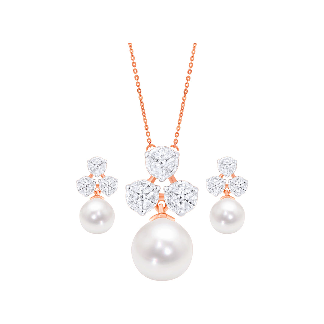 1.01Ct VVS/FG Diamond Pendant Set With Pearl in 18K Rose Gold