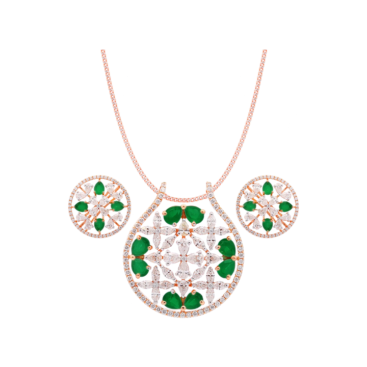 3.02Ct VVSFG Diamond Pendant Set With Gemstones in 18K Rose Gold