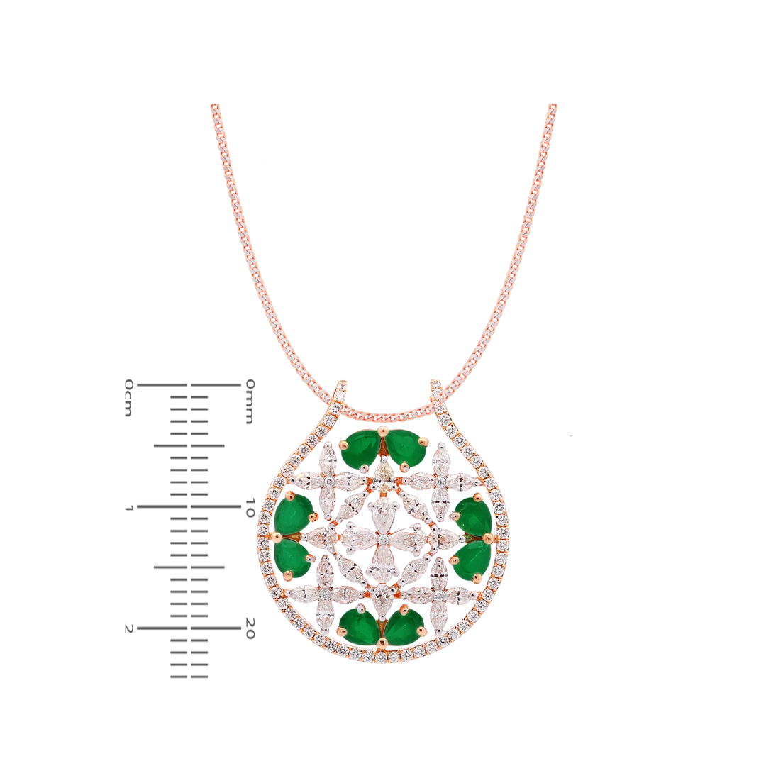 3.02Ct VVSFG Diamond Pendant Set With Gemstones in 18K Rose Gold