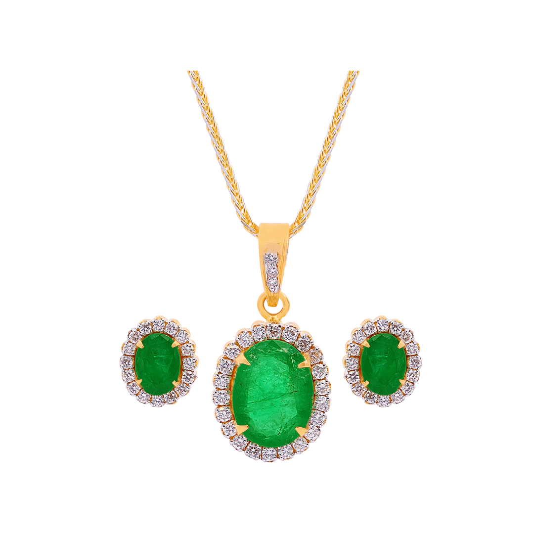 1.44Ct VS/GH Diamond Pendant Set With Emerald in 18K Gold