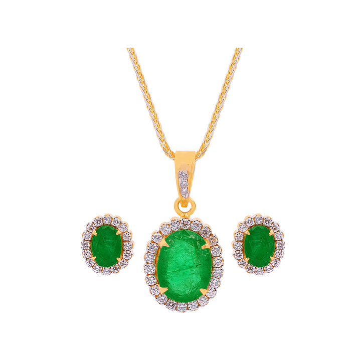 1.44Ct VS/GH Diamond Pendant Set With Emerald in 18K Gold