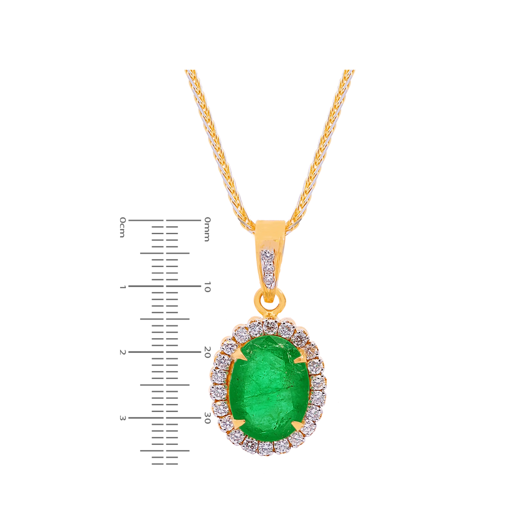 1.44Ct VS/GH Diamond Pendant Set With Emerald in 18K Gold