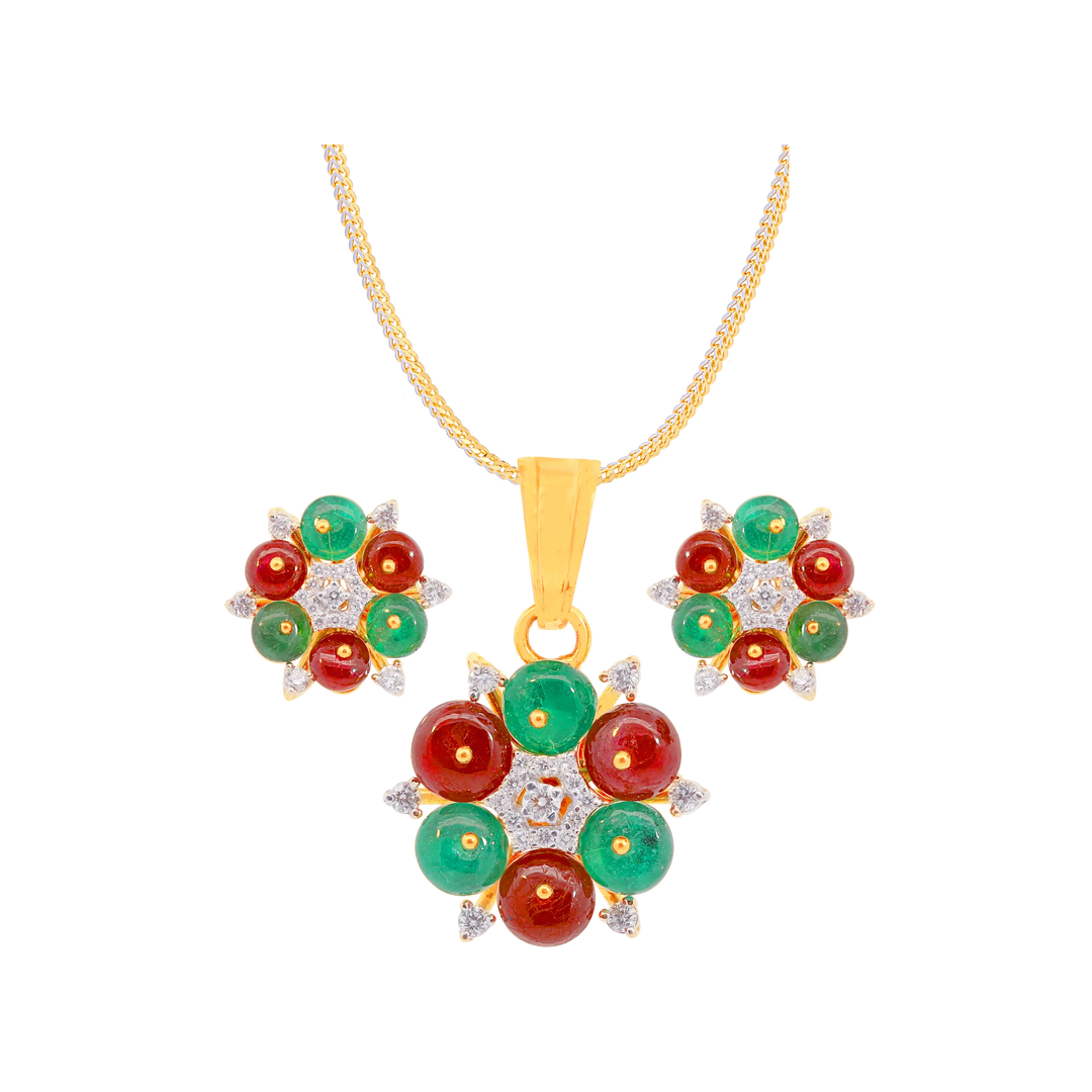 0.40Ct VVS/EF Diamond Pendant Set With Gemstones in 18K Gold