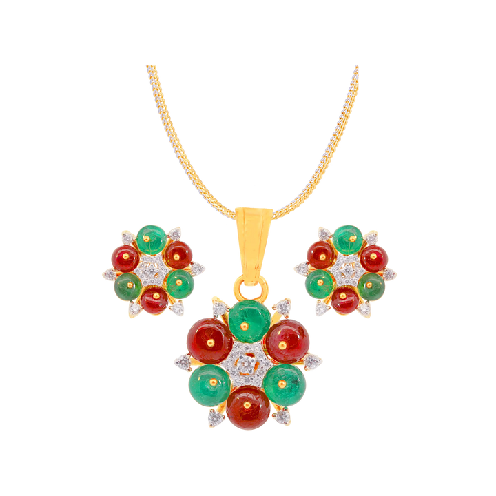 0.40Ct VVS/EF Diamond Pendant Set With Gemstones in 18K Gold