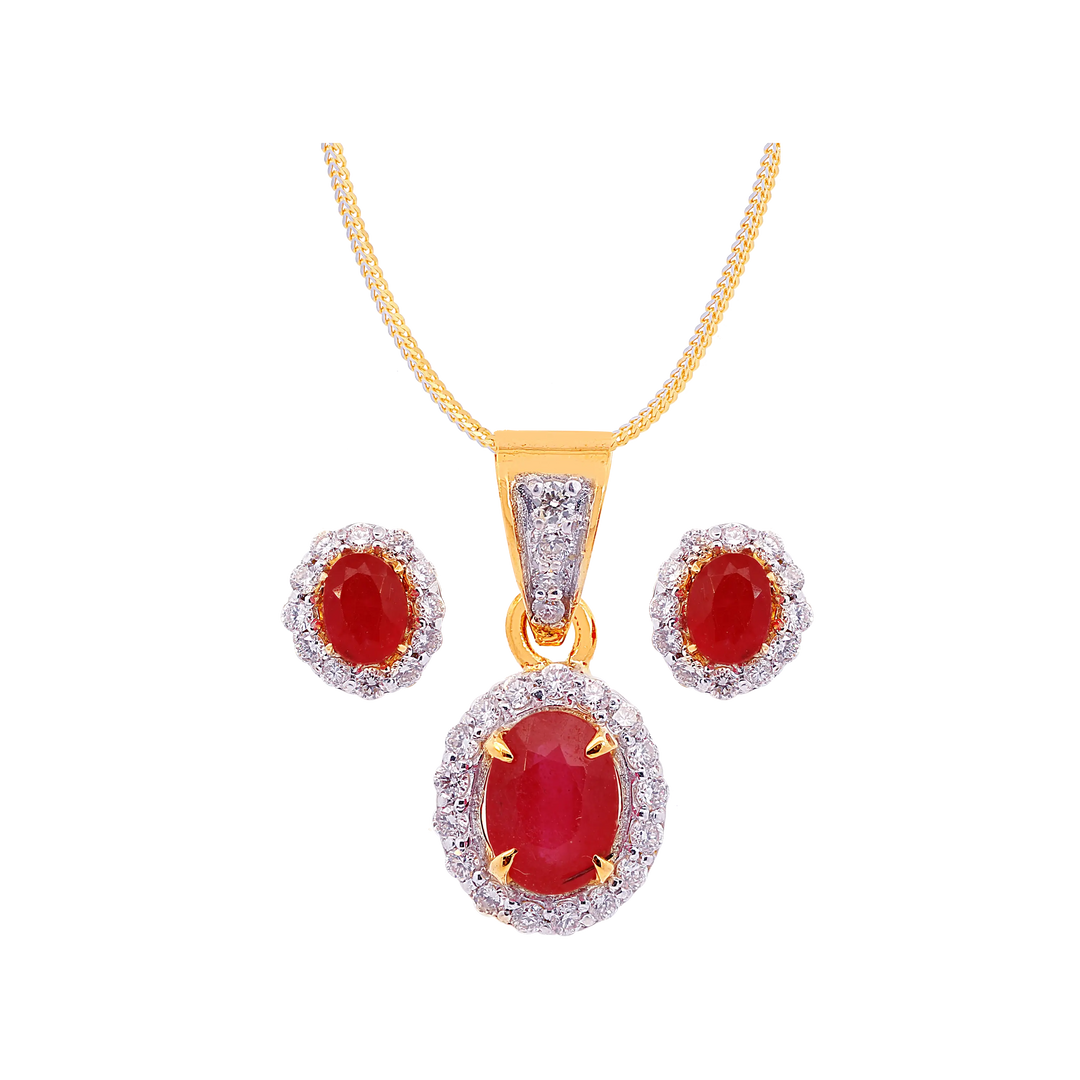 0.58Ct VS/GH Diamond Pendant Set With Ruby in 18K Gold