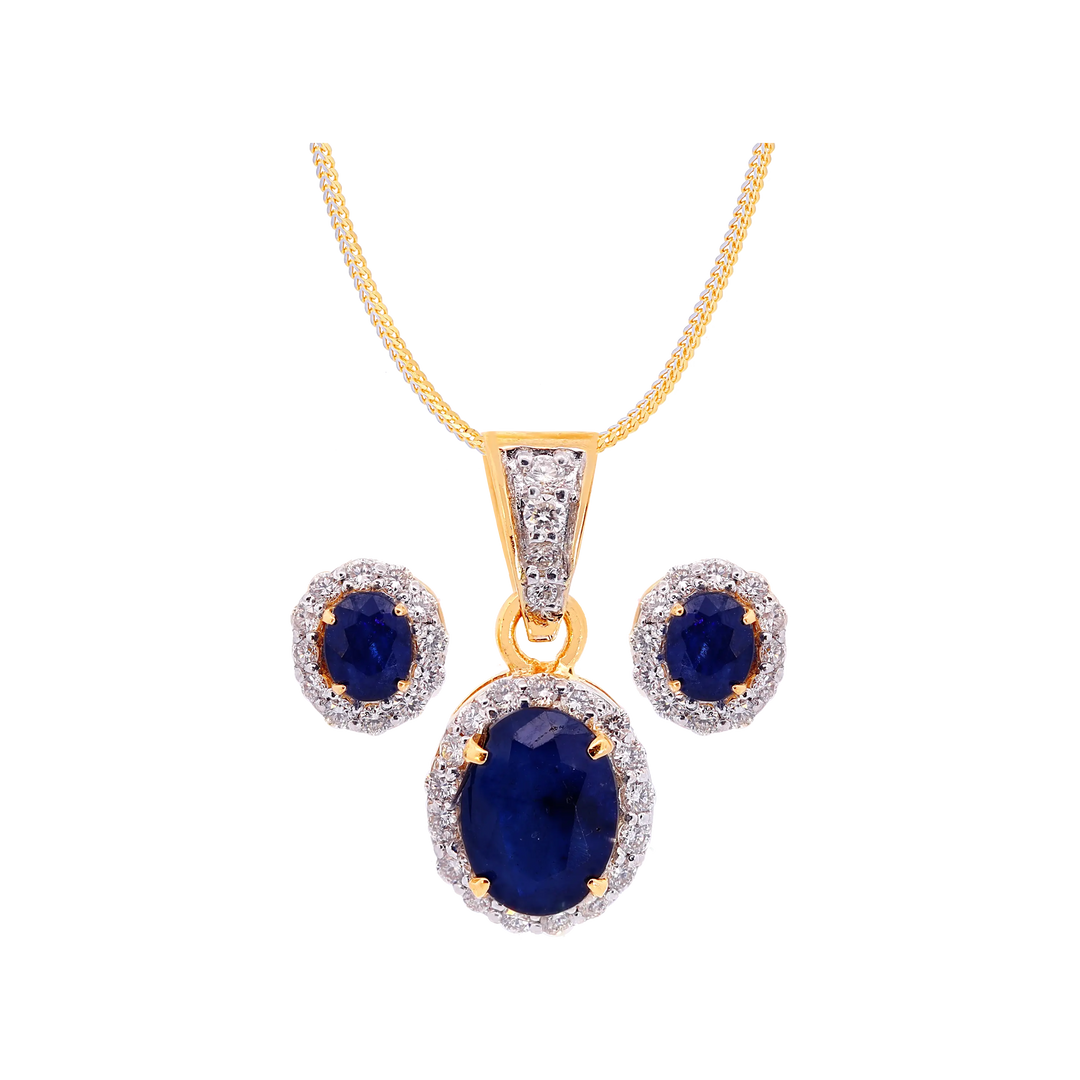 0.53Ct VS/GH Diamond Pendant Set With Sapphire in 18K Gold