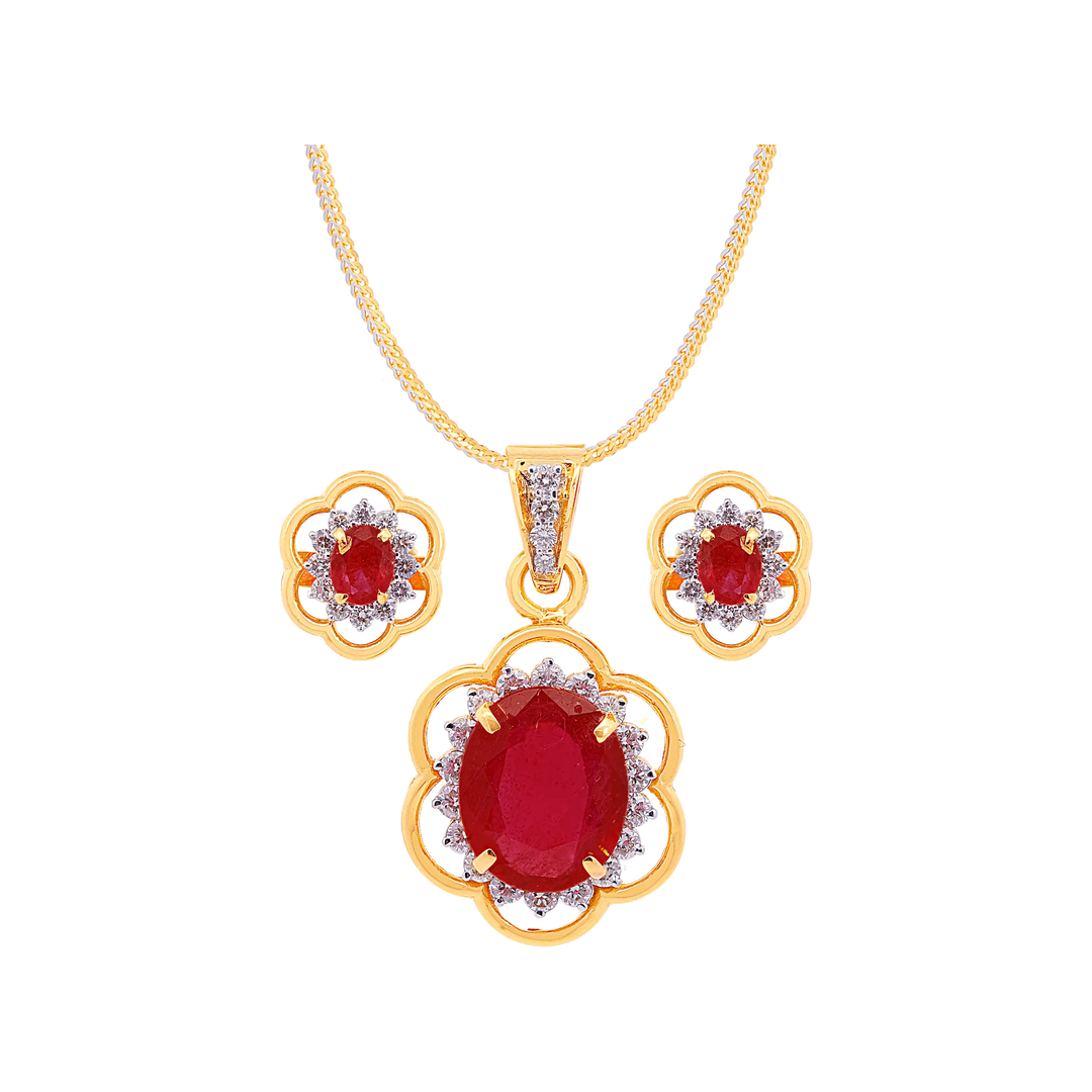 0.86Ct VS/GH Diamond Pendant Set With Ruby in 18K Gold