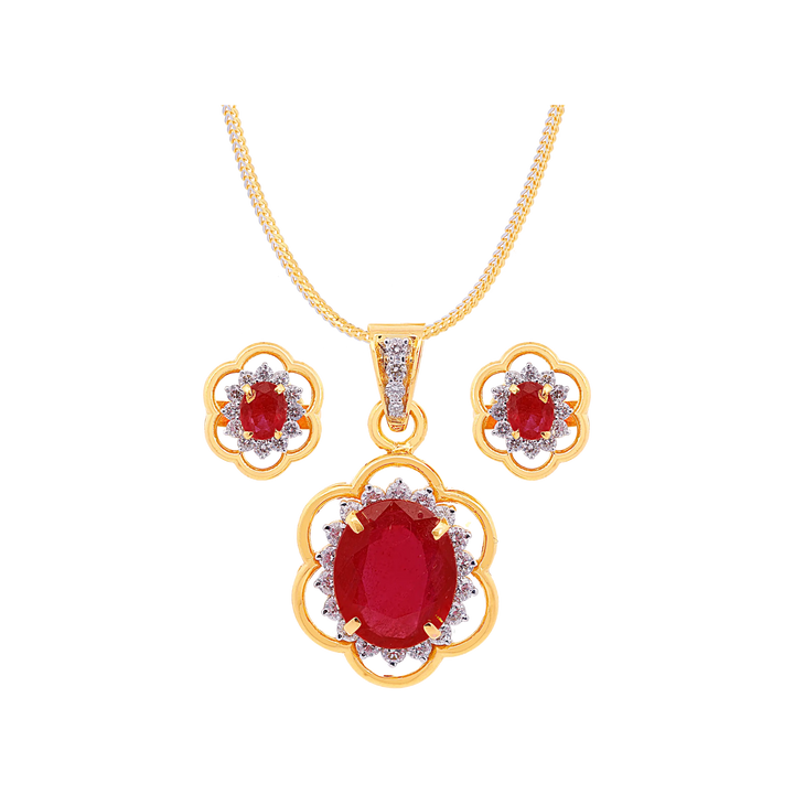 0.86Ct VS/GH Diamond Pendant Set With Ruby in 18K Gold