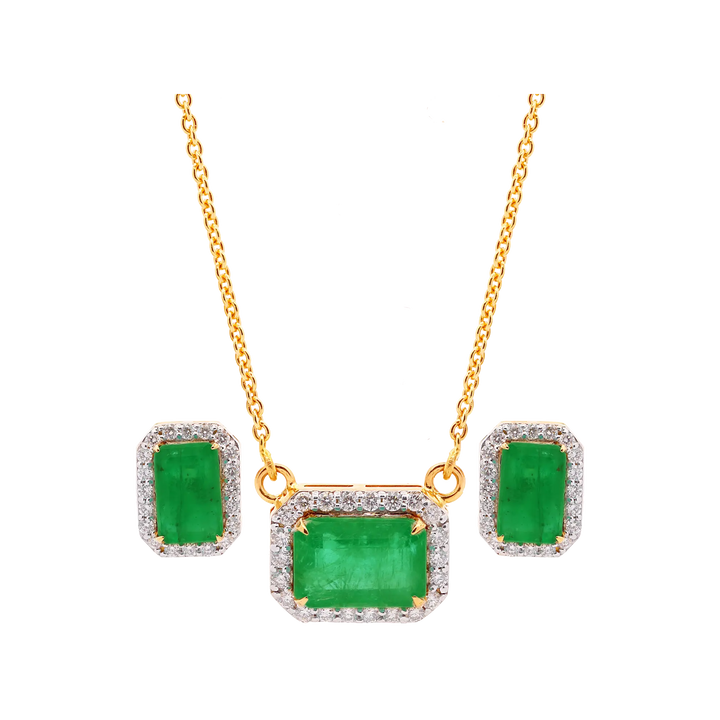 0.97Ct VS/GH Diamond Pendant Set With Emerald in 18K Gold