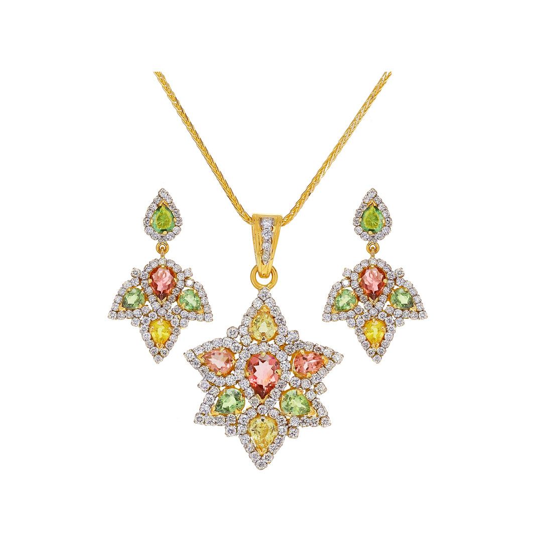 3.65Ct Diamond VS/GH Pendant Set with Gemstones in 18K Gold