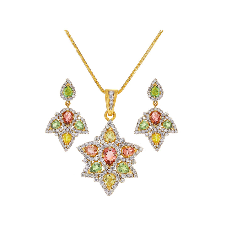 3.65Ct Diamond VS/GH Pendant Set with Gemstones in 18K Gold