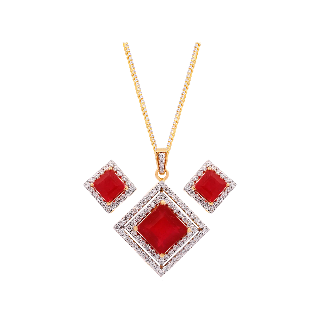 2.33Ct VS/GH Diamond Pendant Set With Ruby in 18K Gold
