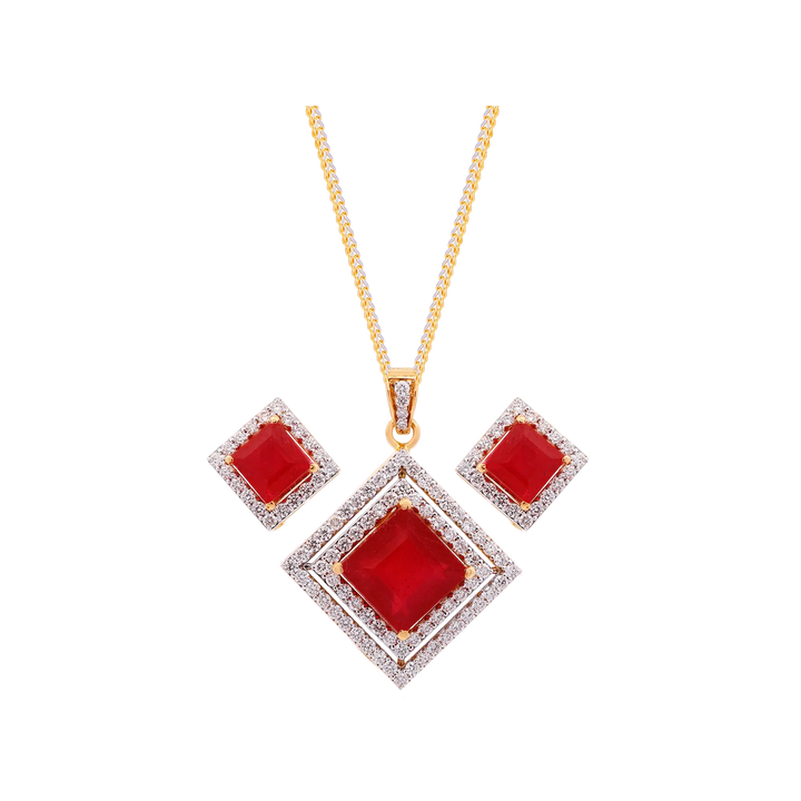 2.33Ct VS/GH Diamond Pendant Set With Ruby in 18K Gold