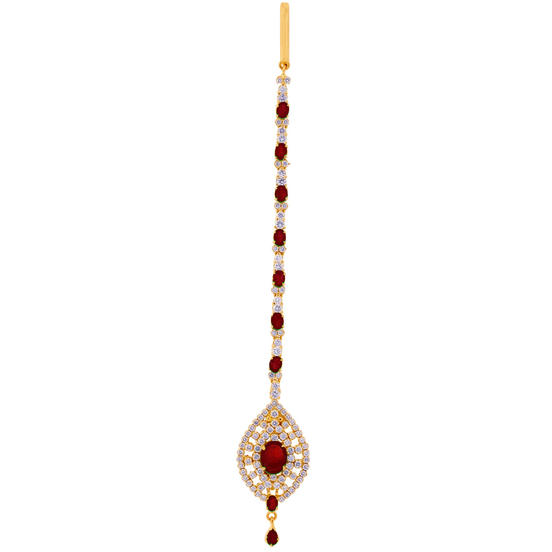 1.66Ct VS/GH Diamond Maang Tikka with Ruby in 18K Gold
