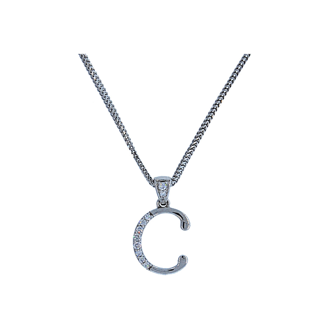 0.08Ct VVS/FG Diamond "C" Initial Pendant in 18K White Gold