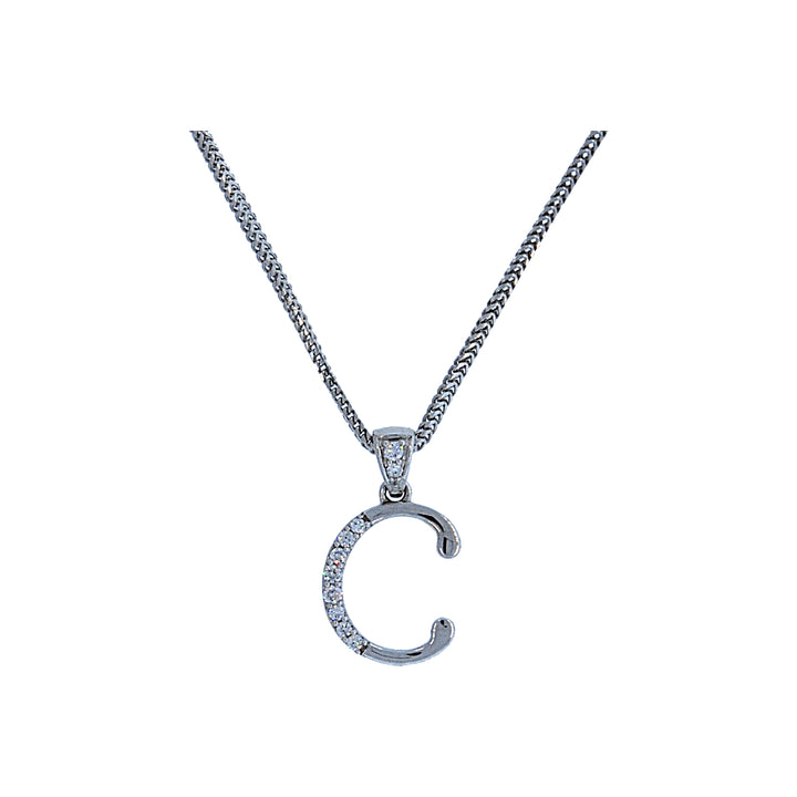 0.08Ct VVS/FG Diamond "C" Initial Pendant in 18K White Gold