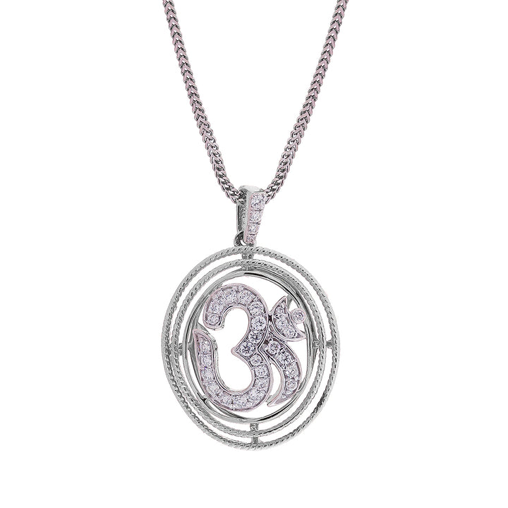 0.22Ct VVS/GH Diamond Om Pendant in 18K White Gold