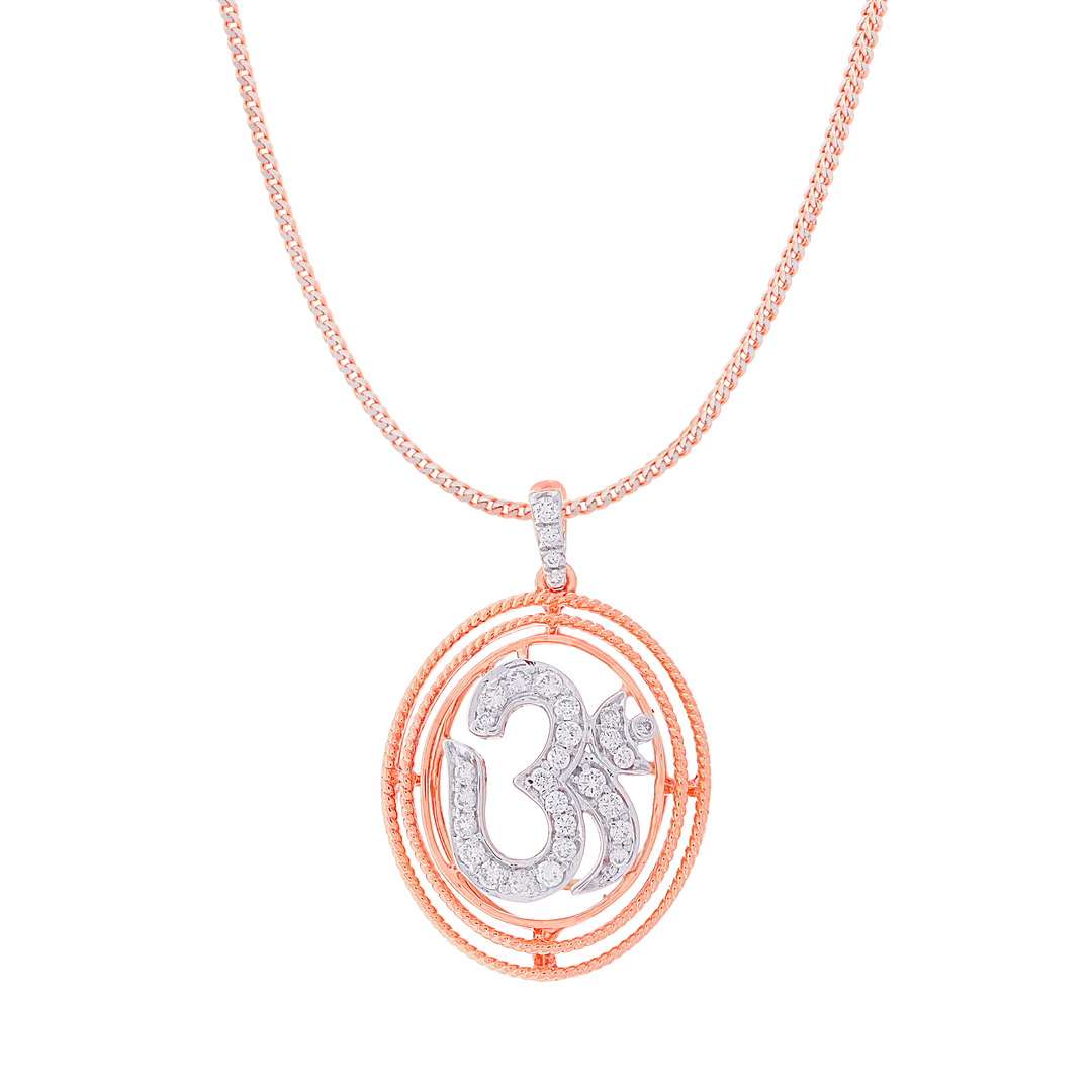 0.23Ct VVS/GH Diamond Om Pendant in 18K Rose Gold