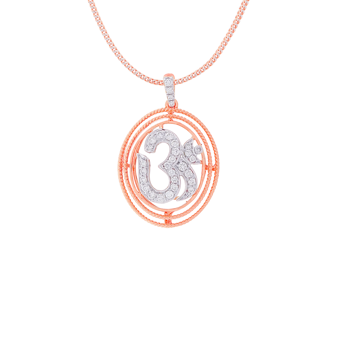 0.23Ct VVS/GH Diamond Om Pendant in 18K Rose Gold