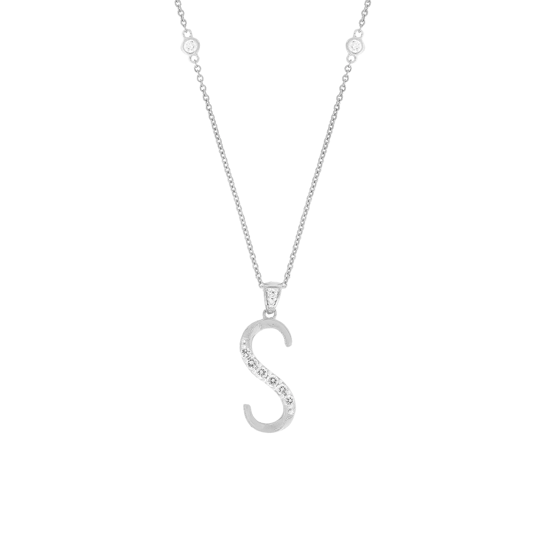 0.32Ct VVS/FG Diamond Initial "S" Pendant in 18K White Gold
