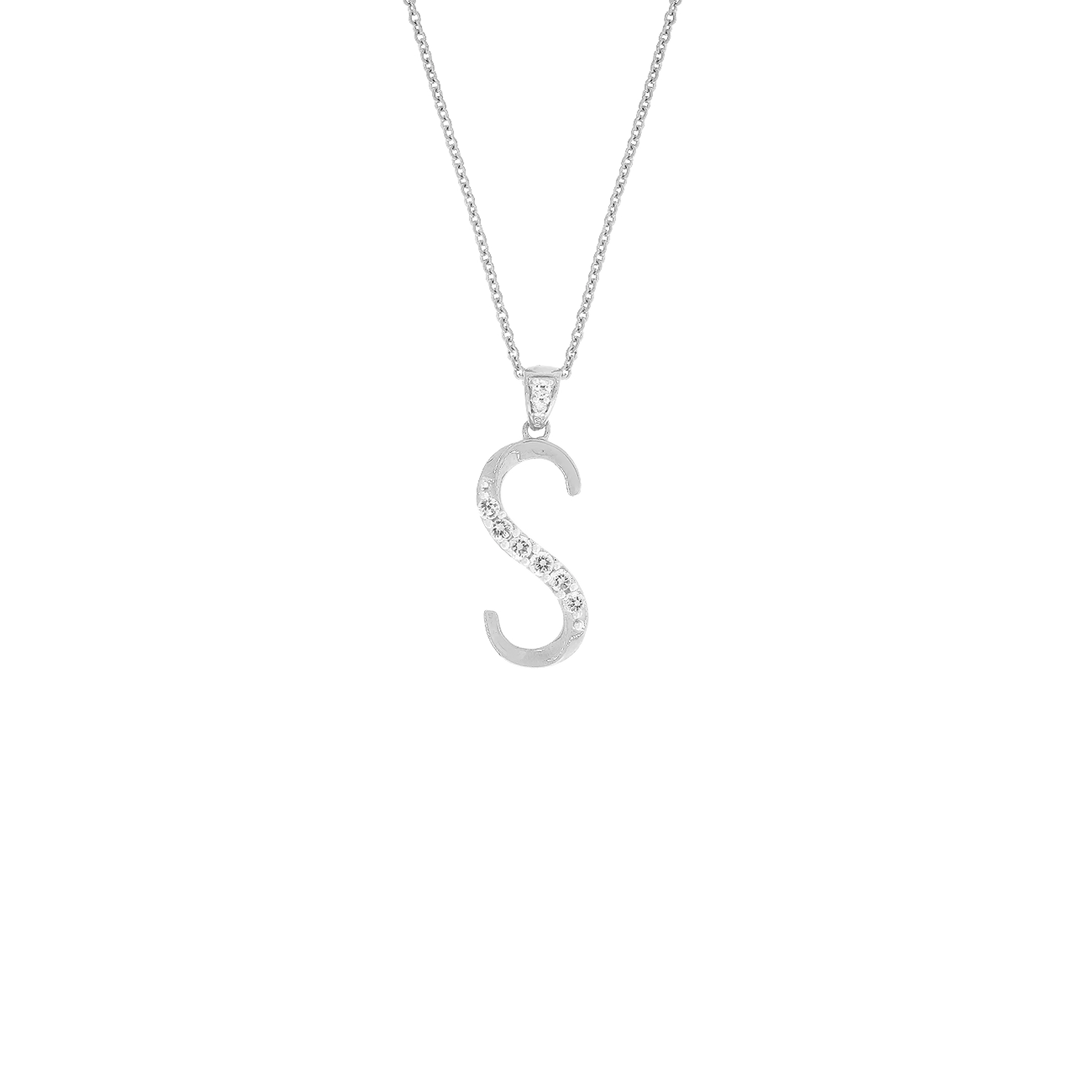 0.32Ct VVS/FG Diamond Initial "S" Pendant in 18K White Gold