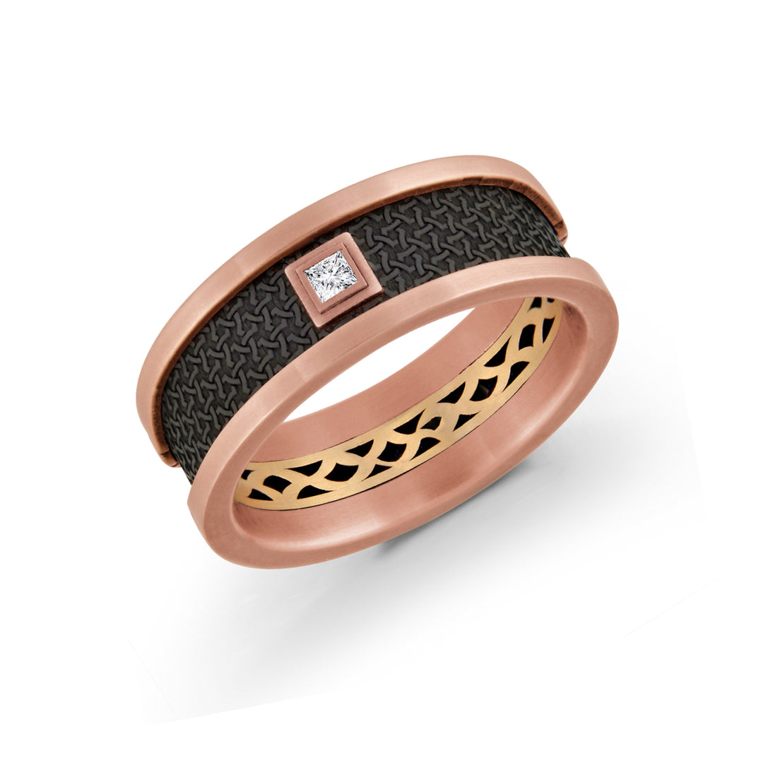 0.05CT VVS/FG Diamond Band with Carbon Fiber in 14K Rose Gold