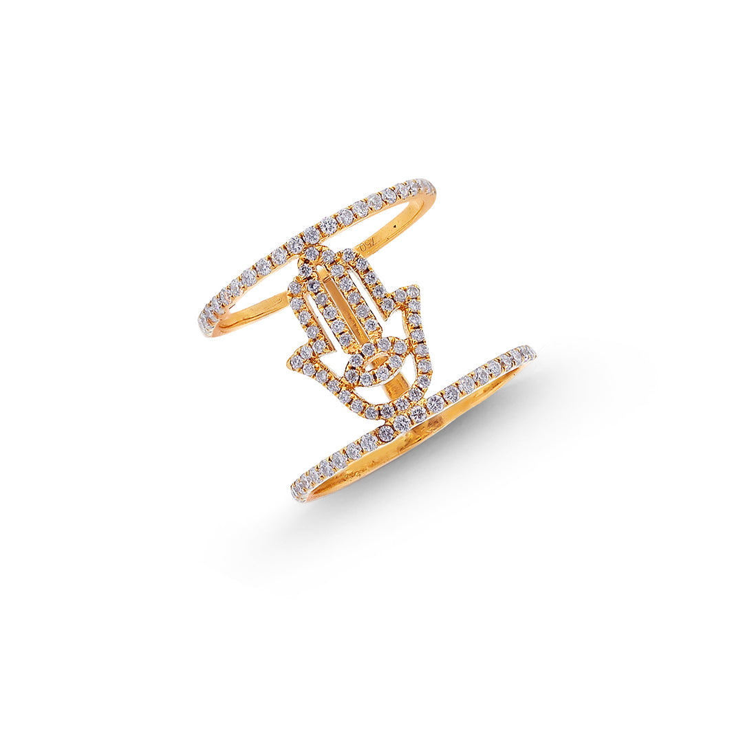 0.53Ct VS/GH Diamond Hamsa Hand Ring in 18K Gold