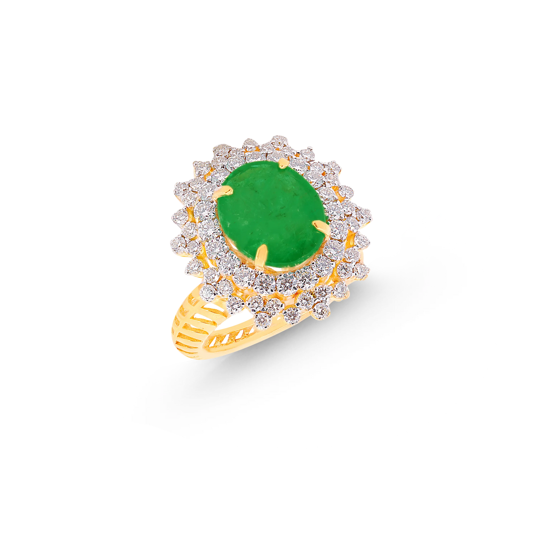 1.50Ct VS/GH Diamond Ring With Emerald in 18K Gold