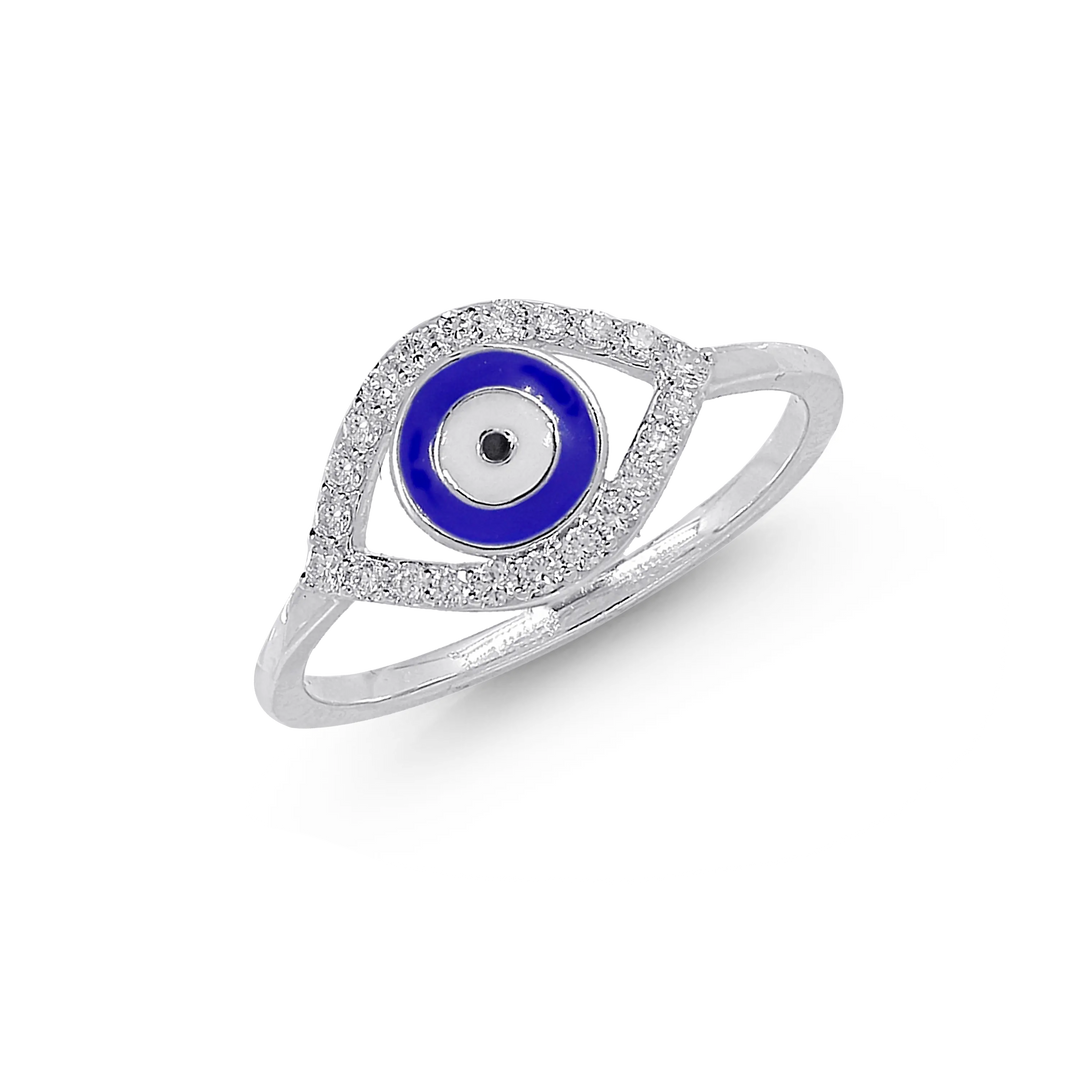 0.18Ct VVS/FG Diamond Evil Eye Ring in 18K White Gold
